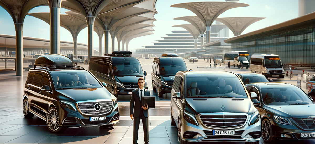 Havalimanlarında lüks Mercedes minibüsler ve araç filosu; paylaşımlı ve özel transfer hizmetleri.